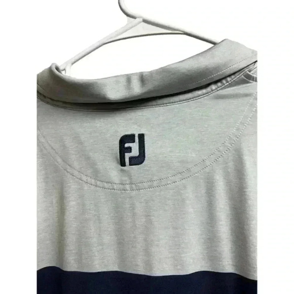 Footjoy FJ Men's Gray Blue Color Block Stripes Short Sleeve Polo Shirt - Picture 5 of 9